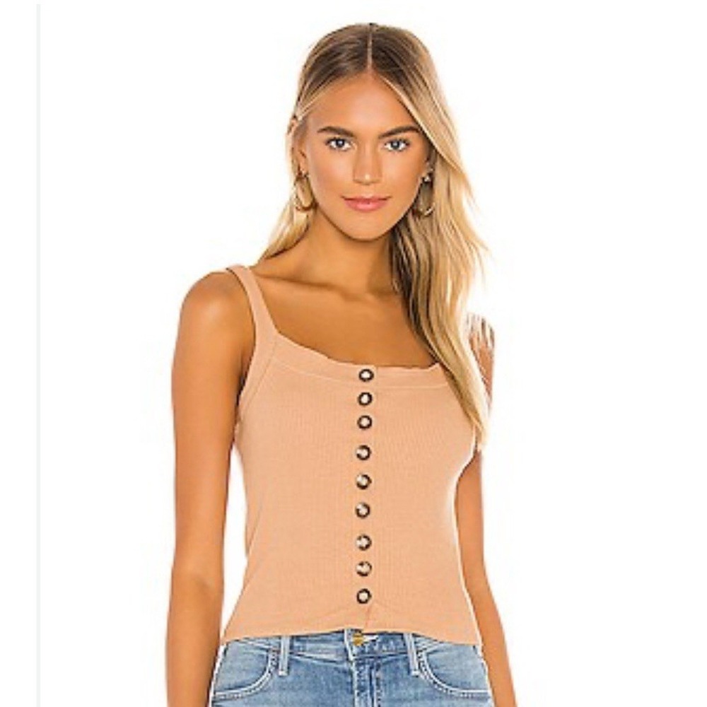 Free People Shirt Women's Medium Caramel Brown Bridgette Ribbed Knit Tank NEW - Picture 2 of 7